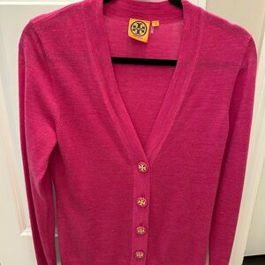 Tory Burch Fuchsia Button-Up Cardigan